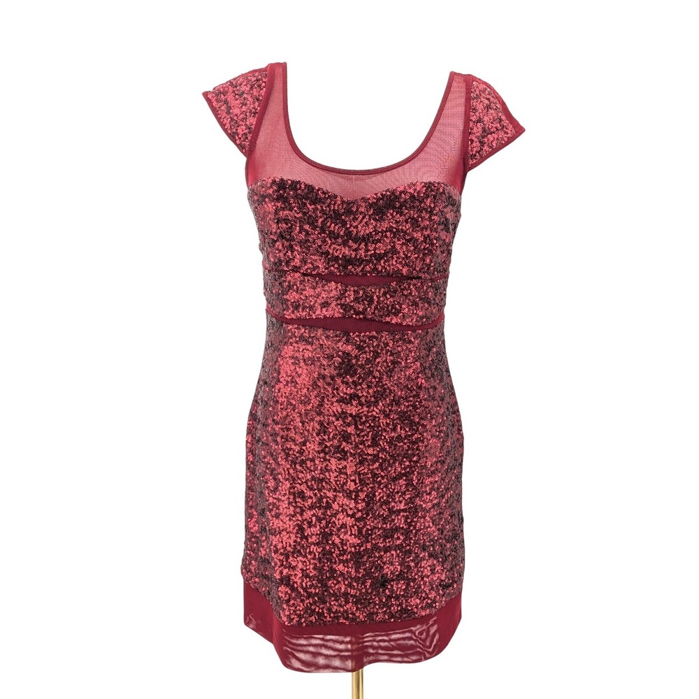 Betsey Johnson Red Sequin Dress Bodycon Mesh Sweetheart Party Size 6‎